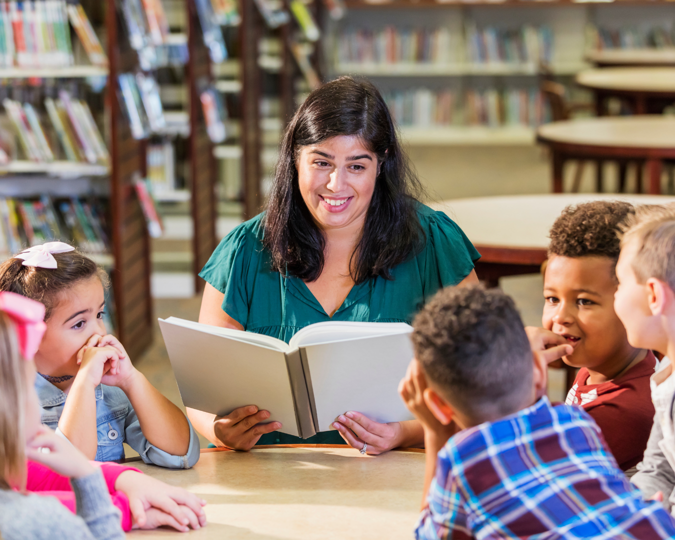 woman reading to children